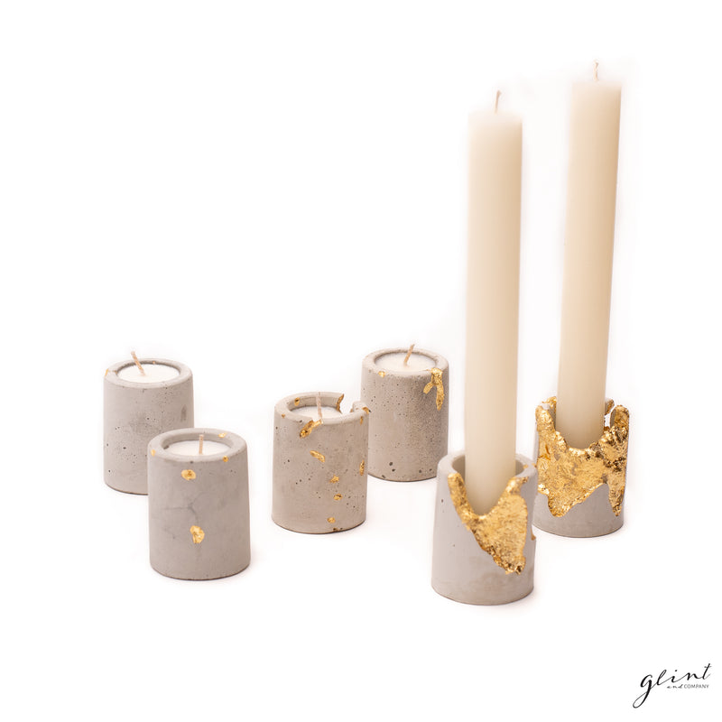 Gilded Concrete Votive & Taper Set